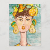 Ilustración de chica con frutas en la cabeza briefkaart (Voorkant)