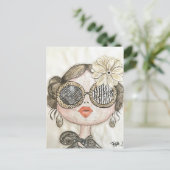 ilustracion de chica fashion con gafas en acuarela briefkaart (Staand voorkant)