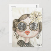 ilustracion de chica fashion con gafas en acuarela briefkaart (Voorkant / Achterkant)