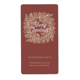 ilustración hojas abeto corona de Navidad rojo Etiket