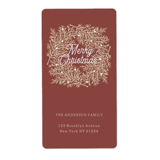 ilustración hojas abeto corona de Navidad rojo Etiket (Voorkant)