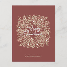 ilustración hojas abeto corona de Navidad rojo Feestdagenkaart