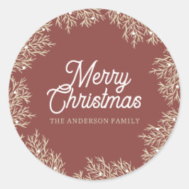 ilustración hojas abeto corona de Navidad rojo Ronde Sticker