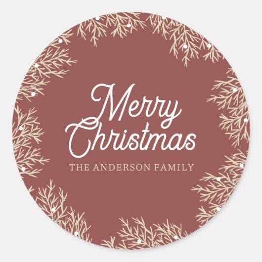 ilustración hojas abeto corona de Navidad rojo Ronde Sticker (Voorkant)