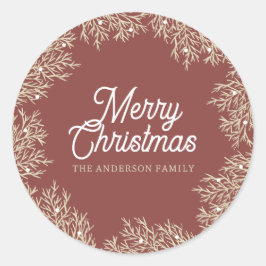 ilustración hojas abeto corona de Navidad rojo Ronde Sticker