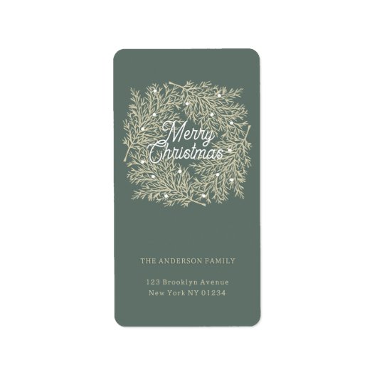 ilustración hojas abeto corona de Navidad verde Etiket (Voorkant)