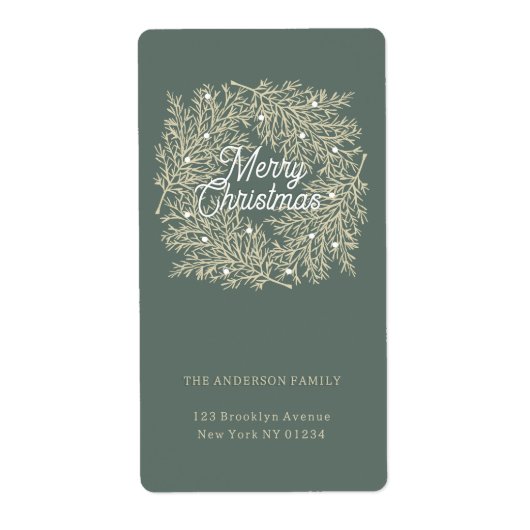 ilustración hojas abeto corona de Navidad verde Etiket (Voorkant)
