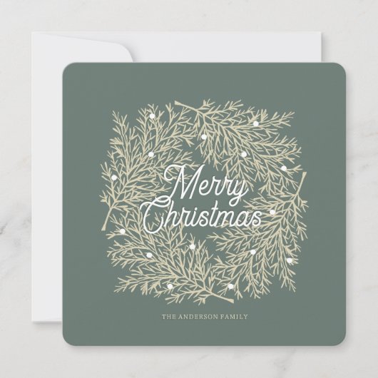 ilustración hojas abeto corona de Navidad verde Feestdagenkaart (Voorkant)