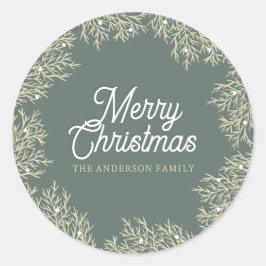 ilustración hojas abeto corona de Navidad verde Ronde Sticker