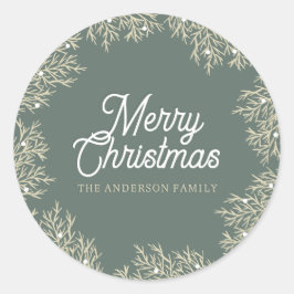 ilustración hojas abeto corona de Navidad verde Ronde Sticker