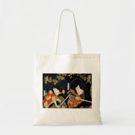 Ilustratie van twee acteurs met een samurai-zwaard tote bag