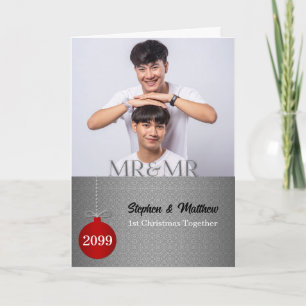 ilver Damask Mr. en Mr. 1st kerstfoto Feestdagen Kaart