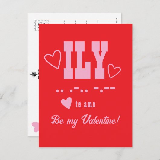 ILY Afkorting, Be My Valentijn, Pink Monogram Feestdagenkaart (Voorkant / Achterkant)