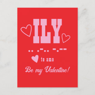 ILY Afkorting, Wees mijn Valentijn, Roze Monogram Feestdagenkaart