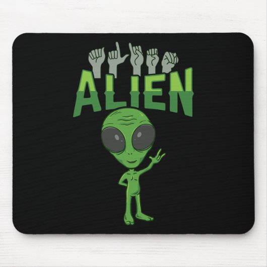 ILY Alien ASL Hand Gesture Deaf Hearing Verlies Aw Muismat (Voorkant)