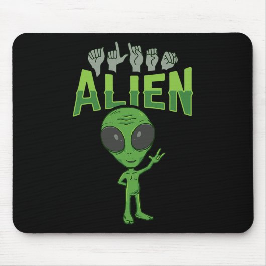 ILY Alien ASL Hand Gesture Deaf Hearing Verlies Aw Muismat (Voorkant)