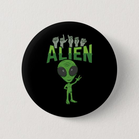 ILY Alien ASL Hand Gesture Deaf Hearing Verlies Aw Ronde Button 5,7 Cm (Voorkant)