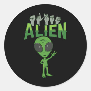 ILY Alien ASL Hand Gesture Deaf Hearing Verlies Aw Ronde Sticker