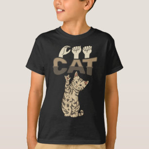 ILY Cat ASL Handgebaar Doof Gehoorverlies Bewustzi T-shirt