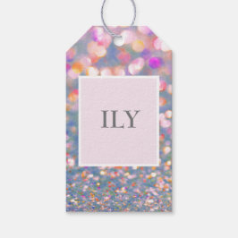 ILY Grijs en Zacht Roze Confetti Cadeaubijslage Cadeaulabel