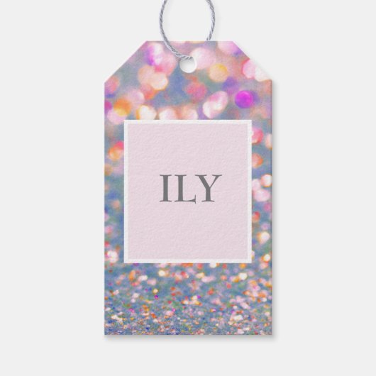 ILY Grijs en Zacht Roze Confetti Cadeaubijslage Cadeaulabel (Voorkant)