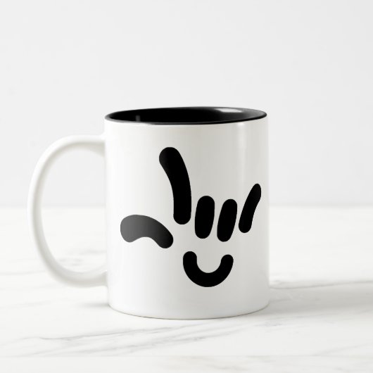 ILY (IK HOOR VAN JE) in ASL Tweekleurige Koffiemok (Links)