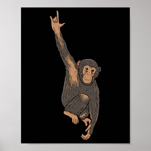 ILY Monkey ASL Hand Gesture Deaf Hearing Loss Awar Poster (Voorkant)
