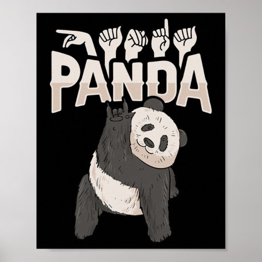 ILY Panda ASL Hand Gesture Deaf Hearing Loss Aware Poster (Voorkant)
