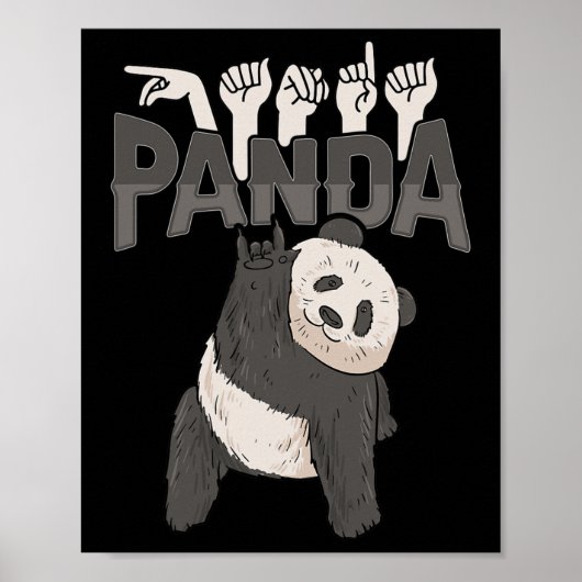 ILY Panda ASL Hand Gesture Deaf Hearing Loss Aware Poster (Voorkant)