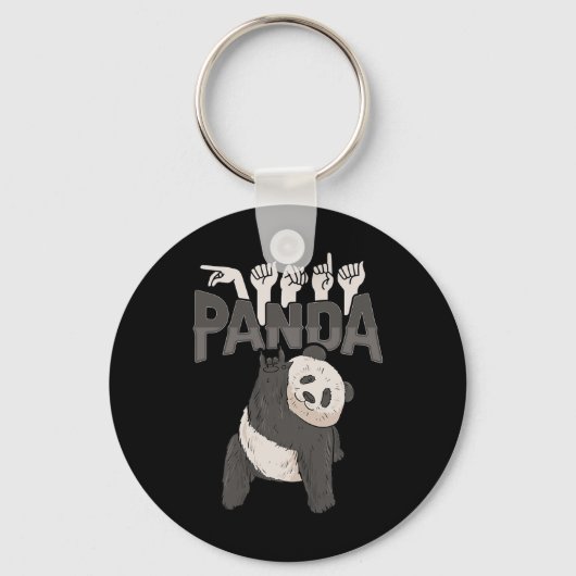 ILY Panda ASL Hand Gesture Deaf Hearing Loss Aware Sleutelhanger (Voorkant)