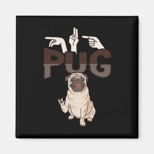 Ily Pug Asl Hand Gesture Deaf Hearing Loss Awarene Magneet (Voorkant)