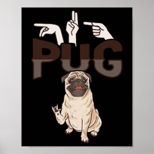 ILY Pug ASL Handgebaar Doof Gehoorverlies Bewustzi Poster