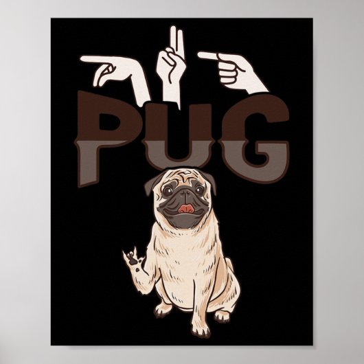 ILY Pug ASL Handgebaar Doof Gehoorverlies Bewustzi Poster (Voorkant)