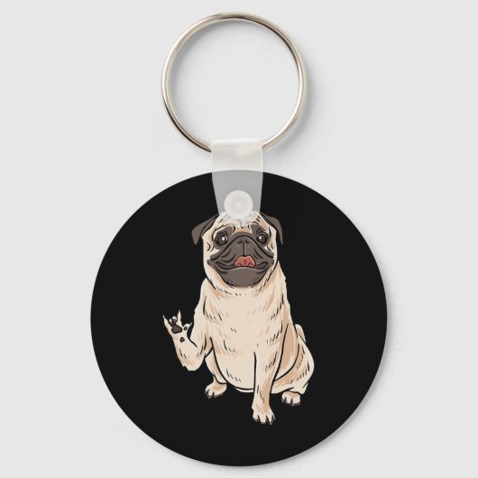 ILY PUG HOND ASL Handgebaar Doof Gehoorverlies Awa Sleutelhanger (Achterkant)