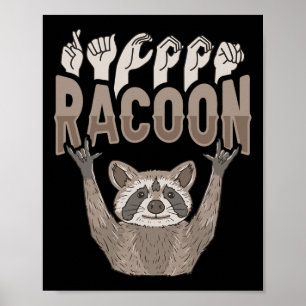 ILY Racoon ASL Handgebaar Doof Gehoorverlies Awar Poster