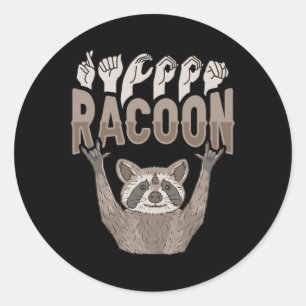 ILY Racoon ASL Handgebaar Doof Gehoorverlies Awar Ronde Sticker