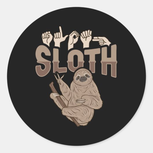 ILY Sloth ASL Handgebaar Doof Gehoorverlies Aware Ronde Sticker (Voorkant)