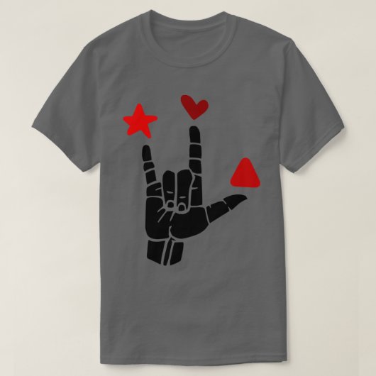 ILY-teken rode vormen ASL Sign Language Design 1 T-shirt (Design voorkant)