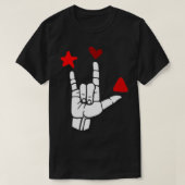 ILY-teken rode vormen ASL Sign Language Design T-shirt (Design voorkant)
