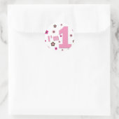 "I'm 1" roze en bruin bloemen verjaardag Ronde Sticker (Tas)