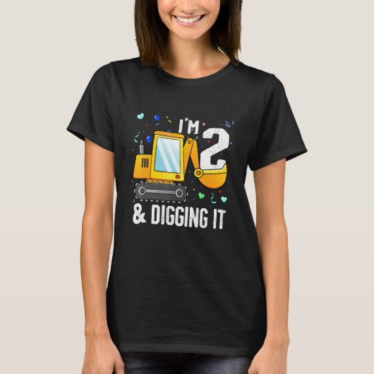 I'm 2 And Digging It Construction Excavator 2nd Bi T-shirt (Voorkant)