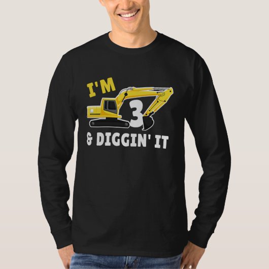 I'm 3 And Digging It 3nd Birthday Party Constructi T-shirt (Voorkant)