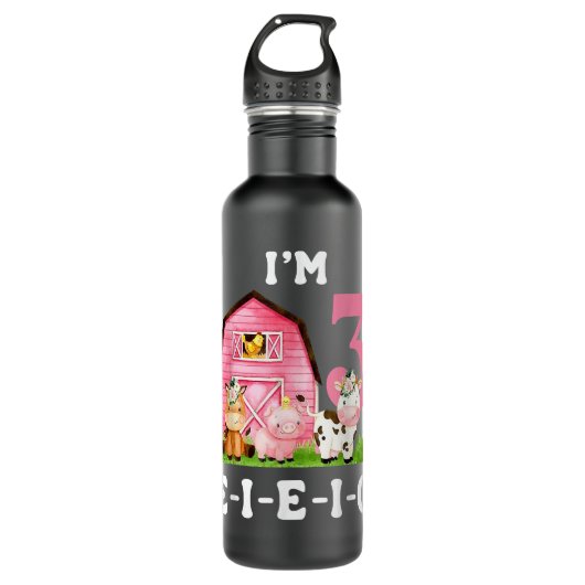 IM 3 E-i-e-i-o Boerderij Party 3e Verjaardag Meisj Waterfles (Voorkant)