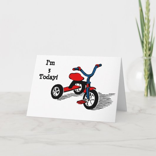 I'm 3 Today Tricycle Birthday Card Kaart (Voorkant)