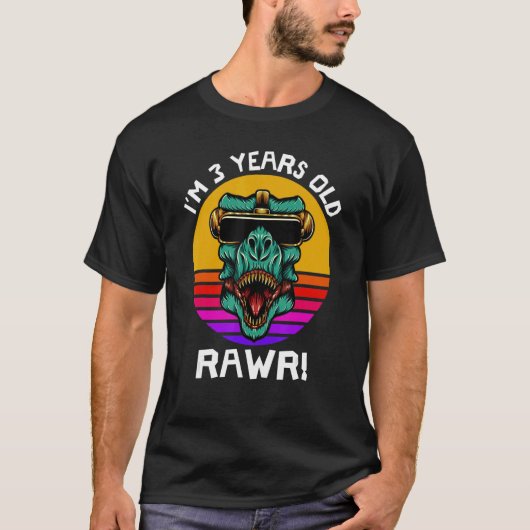 I'm 3 Years Old Rawr Retro Dinosaur Sunset 3rd Bir T-shirt (Voorkant)