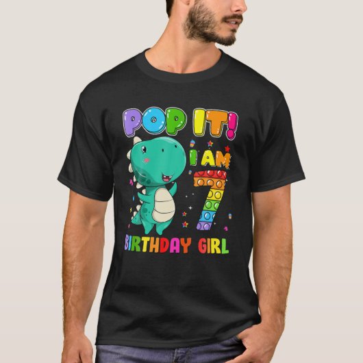 I'm 7 Years Old 7Th Birthday T Rex Girls Pop It Fi T-shirt (Voorkant)