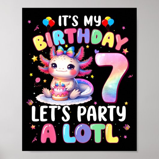I'm 7th Birthday Girl Cute Axolotl 7 Year Old Bday Poster (Voorkant)