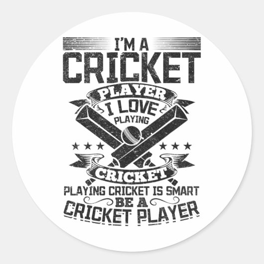 I'm A Cricket Player I Love Playing Cricket Playin Ronde Sticker (Voorkant)