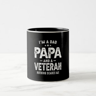 I'm a Dad Papa and Veteran - Funny Fathers Day Tweekleurige Koffiemok
