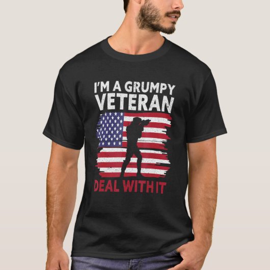 I'm a grumpy veteran Deal with it USA Flag America T-shirt (Voorkant)